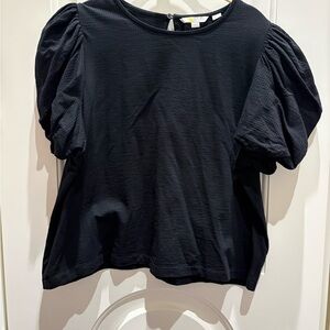 Boden Black Textured Puff Sleeve Blouse